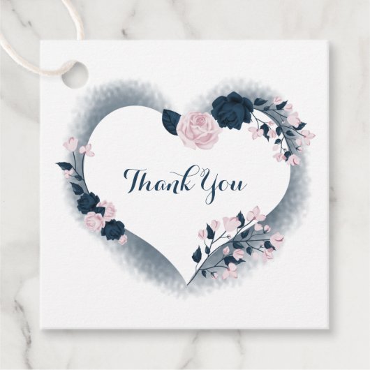Roze & Navy bloemenhart dank u Bedankjes Labels (Voorkant)