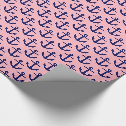 Roze, Navy Blue Anchors Pattern Cadeaupapier (Hoek)