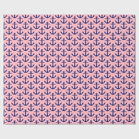Roze, Navy Blue Anchors Pattern Cadeaupapier (Vlak)