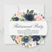 Roze Navy Blue Boy Blush Floral Retirement Party Kaart (Voorkant)