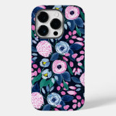 Roze Navy Blue Floral Bouquet Waterverf Patroon C Case-Mate iPhone Case (Achterkant)