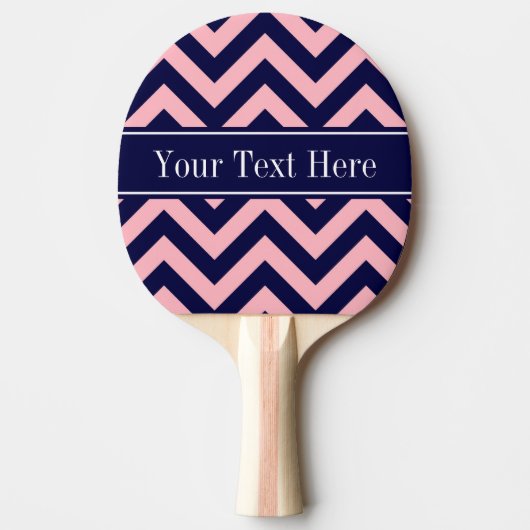 Roze, Navy Blue LG Chevron Navy Name Monogram Tafeltennisbatje (Voorkant)