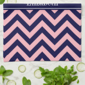 Roze, Navy Blue LG Chevron Navy Name Monogram Theedoek (Gevouwen)