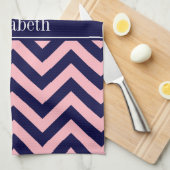 Roze, Navy Blue LG Chevron Navy Name Monogram Theedoek (Quarter Fold)