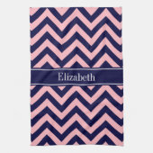 Roze, Navy Blue LG Chevron Navy Name Monogram Theedoek (Verticaal)