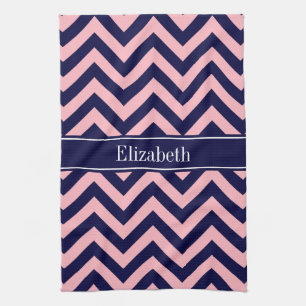 Roze, Navy Blue LG Chevron Navy Name Monogram Theedoek
