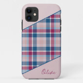 Roze-navy blue plaid iPhone Case (Achterkant)