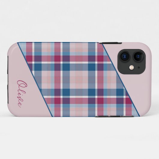 Roze-navy blue plaid iPhone Case (Achterkant (horizontaal))