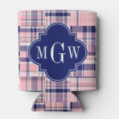Roze, Navy Blue Preppy Patchwork Madras Monogram Blikjeskoeler (Achterkant)