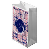 Roze, Navy Blue Preppy Patchwork Madras Monogram Klein Cadeauzakje (Voorkant Gekanteld)