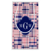 Roze, Navy Blue Preppy Patchwork Madras Monogram Klein Cadeauzakje (Voorkant)