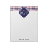 Roze, Navy Blue Preppy Patchwork Madras Monogram Notitieblok (Linkerzijde)
