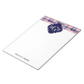 Roze, Navy Blue Preppy Patchwork Madras Monogram Notitieblok (Schuin)