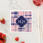 Roze, Navy Blue Preppy Patchwork Madras Monogram Servet (Insitu)