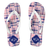 Roze, Navy Blue Preppy Patchwork Madras Monogram Teenslippers (Voetbed)