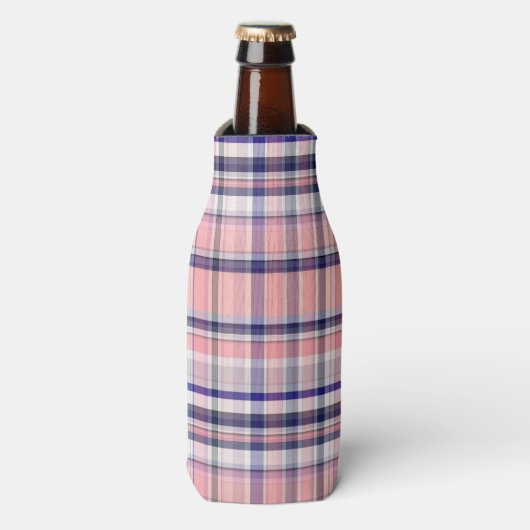 Roze Navy Blue White Preppy Madras Pset Flesjeskoeler (Fles Voorkant)