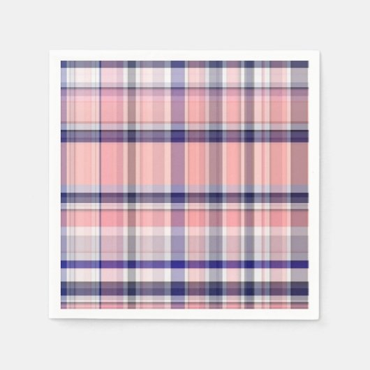 Roze Navy Blue White Preppy Madras Pset Servetten (Voorkant)