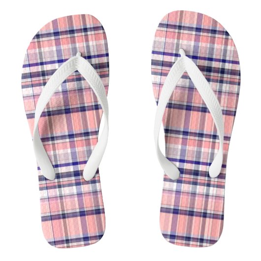 Roze Navy Blue White Preppy Madras Pset Teenslippers (Voetbed)