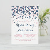 Roze & Navy Confetti bruidsdouche uitnodiging (Staand voorkant)
