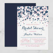 Roze & Navy Confetti bruidsdouche uitnodiging (Voorkant / Achterkant)