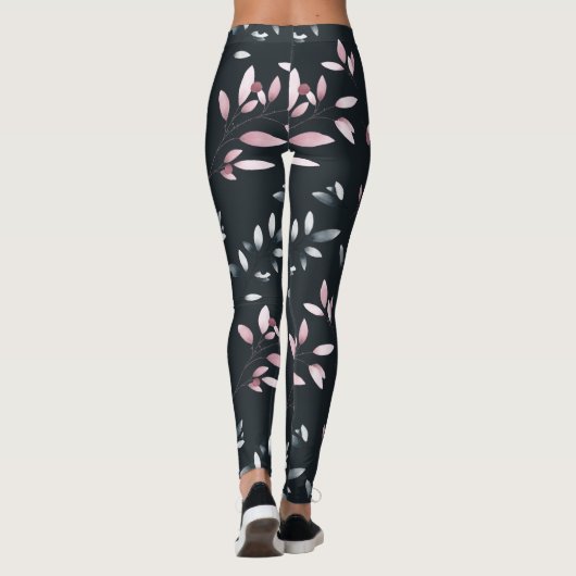 Roze Navy Elegant Zachte Waterverf Bloemen Ontwerp Leggings (Achterkant)
