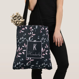Roze Navy Elegante Trendy Initiële Naam Monogram Tote Bag