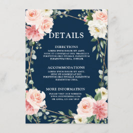 Roze Navy Goud Geometrische Botanische Bruiloft Informatiekaartje