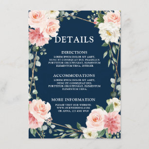 Roze Navy Goud Geometrische Botanische Bruiloft Informatiekaartje