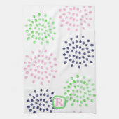 Roze Navy Green Flower Pattern Waterverf Monogram Theedoek (Verticaal)