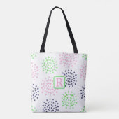 Roze Navy Green Flower Pattern Waterverf Monogram Tote Bag (Achterkant)