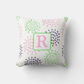 Roze Navy Groen Bloem Motief Watercolor Monogram Kussen (Voorkant)