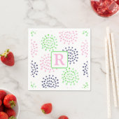 Roze Navy Groen Bloem Patroon Watercolor Monogram Servet (Insitu)