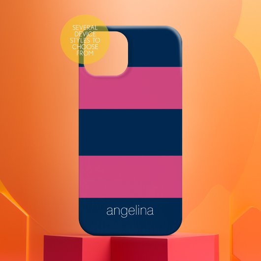 Roze Navy Modern Striped Pattern met aangepaste na Case-Mate iPhone Case