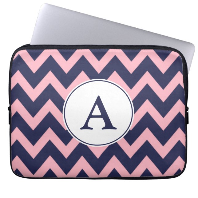 Roze Navy Monogram Laptop Mouw Laptop Sleeve (Voorkant)