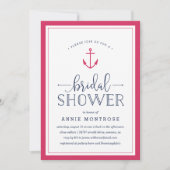 Roze & Navy Nautical Bridal Shower Kaart (Voorkant)