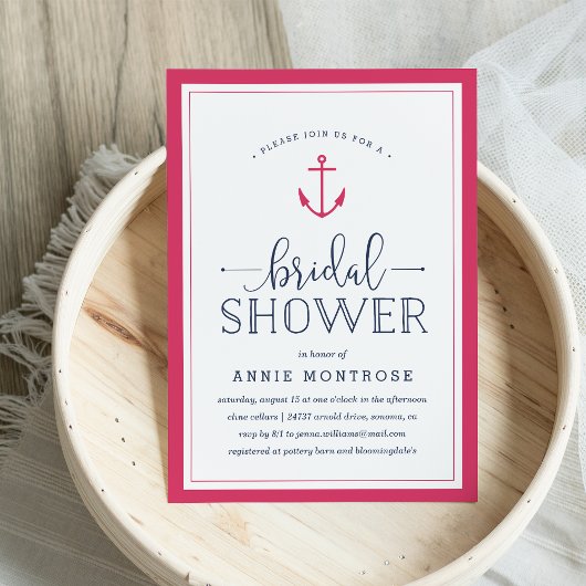 Roze & Navy Nautical Bridal Shower Kaart
