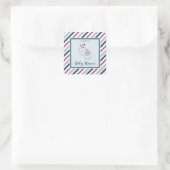 Roze & Navy Olifant & Stripes Baby shower Favor Vierkante Sticker (Tas)