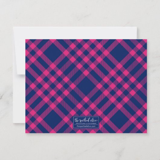 Roze & Navy Plaid Gepersonaliseerde briefpapier Notitiekaartje (Achterkant)