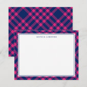 Roze & Navy Plaid Gepersonaliseerde briefpapier Notitiekaartje (Voorkant / Achterkant)