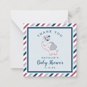 Roze & Navy Schattigee olifant Baby shower Dank u Notitiekaartje