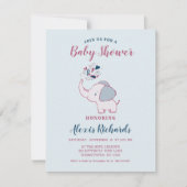 Roze & Navy Schattigee olifant thema Baby shower Kaart (Voorkant)