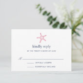 Roze & Navy Starfish RSVP-kaart RSVP Kaartje (Staand voorkant)