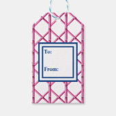 Roze Navy Tralies Bamboe Patroon Preppy Cadeaulabel (Voorkant)