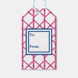 Roze Navy Tralies Bamboe Patroon Preppy Cadeaulabel