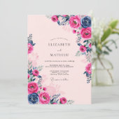 Roze Navy Weelderige Romantische Trouw Kaart (Staand voorkant)