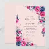 Roze Navy Weelderige Romantische Trouw Kaart (Voorkant / Achterkant)