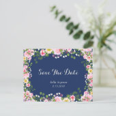 Roze Navyblauw Save The Date-ansichtkaarten Aankondigingskaart (Staand voorkant)
