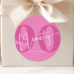 Roze Negentig 90ste Verjaardag Feest Favor Ronde Sticker