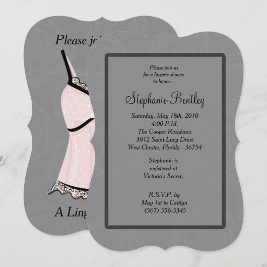Roze Negligee Lingerie Shower Invitation Kaart (Voorkant / Achterkant)