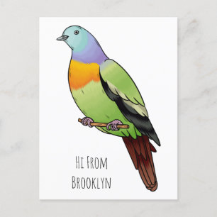 Roze-nekkige groene duivenvogel cartoon afbeelding briefkaart